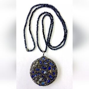 HSN JK NY Nugget Circle Drop Lapis Beaded Pendant Necklace 33"
